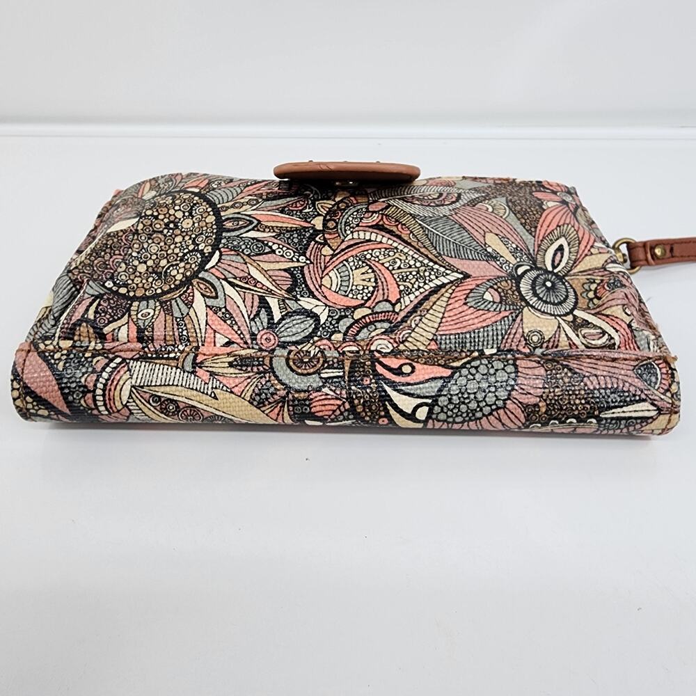 Sakroots Wristlet Wallet Floral Crossbody Strap Brown Phone Pocket Strap Missing - Picture 3 of 16